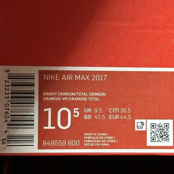 Nike Air Max 2017 Men's Running Shoes Bright Crimson Red Black New - Picture 14 of 15